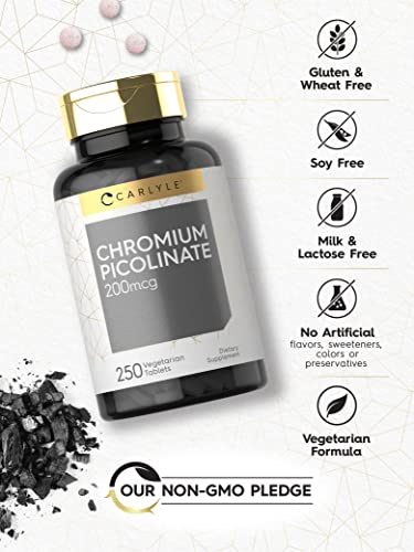 Carlyle Chromium Picolinate 200mcg | 250 Tablets | Vegetarian, Non-GMO, Gluten Free Supplement